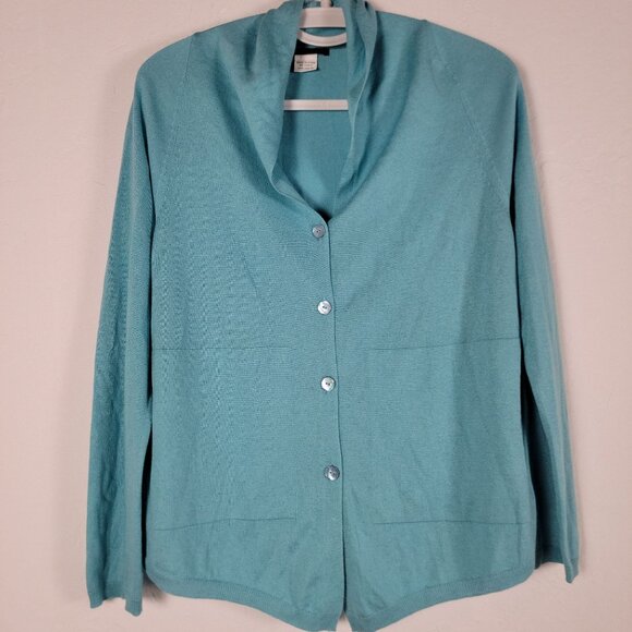 Oska Womens Button-Up Cardigan Sweater Size 1 Turquoise Silk Cashmere Blend - Picture 1 of 8